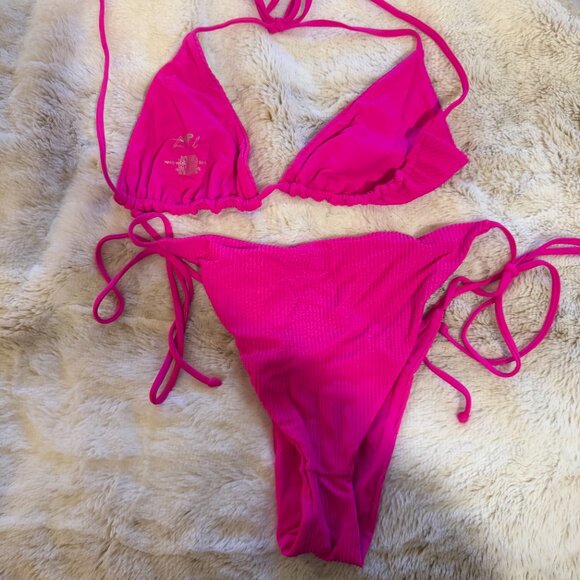 JMP Hot Pink Ribbed Bikini Set - Picture 2 of 4